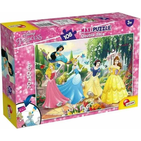 Puzzle Double Face da 108 Pezzi 70x50cm Anni 3+ Versione Principesse Disney