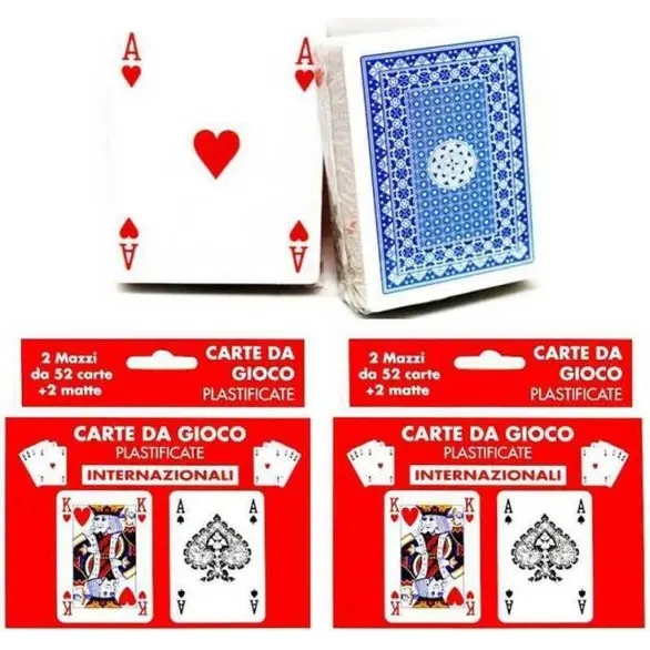 2x Mazzi di Carte da Gioco Poker 52 Carte Giochi Ramino Burraco Scala 40