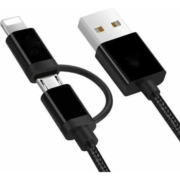Cavo Ricarica 2in1 USB 1 Metro Lighting Micro USB Compatibile iOS Android Nylon