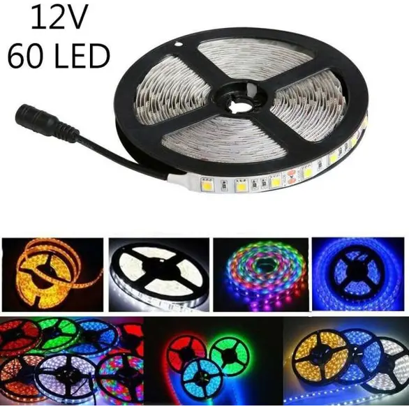 Striscia 60 LED Adesiva 12v 5 Metri IP65 Bobina Luce Flessibile Illuminazione...