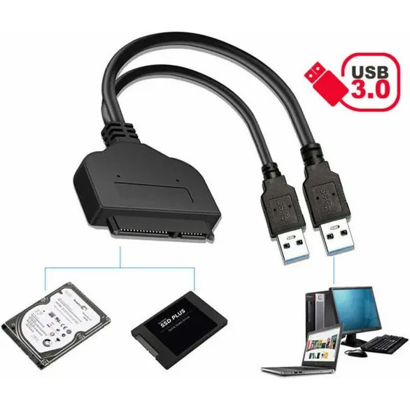 Adattatore Cavo Convertitore da 2 Porte USB a SATA 2.5 Pollici Hard Disk PC