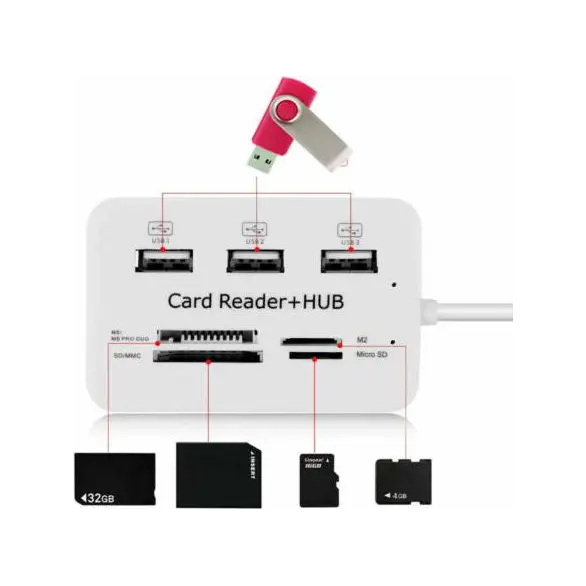 HUB Adattatore PC Alta Velocità USB 4 Porte Lettore Memory Card Micro SD BO-OT24