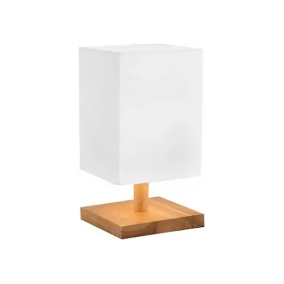 Lampada Abat-Jour da Tavolo Legno 23cm Paralume in Tessuto Bianco Comodino 40W