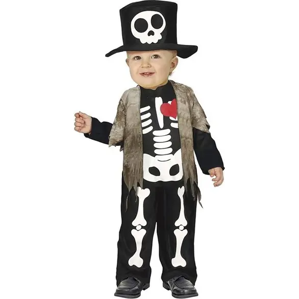 Costume Carnevale scheletro travestimento bambino 12-24 mesi halloween festa...