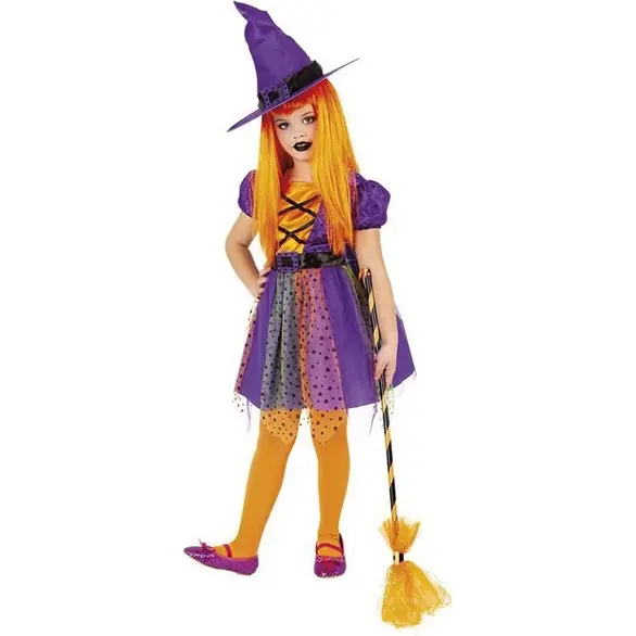 Costume Carnevale strega arancione travestimento bambina 3-8 anni halloween...