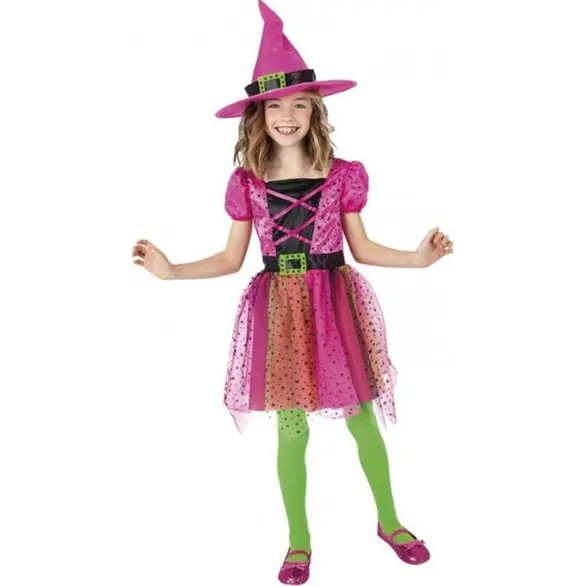 Costume Carnevale strega Superstar travestimento bambina 3-9 anni halloween...