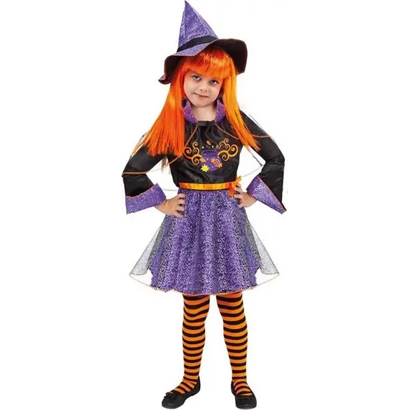 Costume Carnevale strega Abracadabra travestimento bambina 3-9 anni halloween...