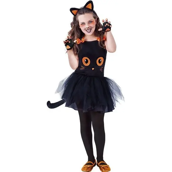 Costume Carnevale gatta nera travestimento gattina bambina 3-8 anni halloween...