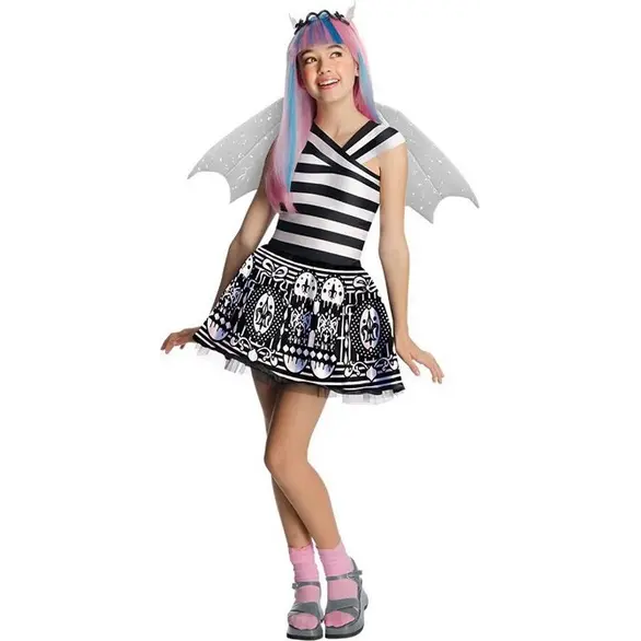 Costume Carnevale Monster High Rochelle Goyle travestimento bambina S-M festa...