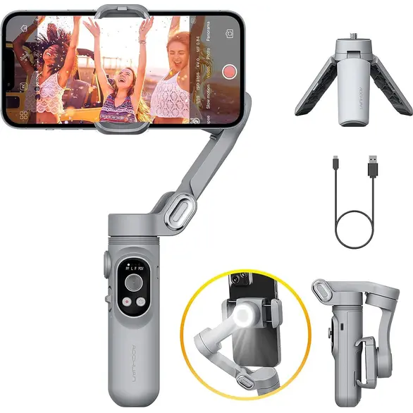 Stabilizzatore a 3 Assi per Smartphone con Treppiede Gimbal Luce LED Bluetooth