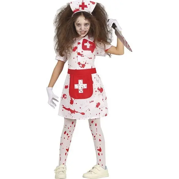 Costume Carnevale infermiera assassina vestito horror bambina 5-12 halloween...