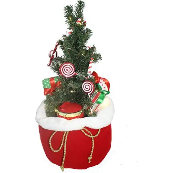 Piccolo Albero di Natale Artificiale 60cm con Catena Luci a LED e Decorazioni