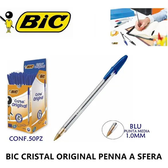 Penne a Sfera Bic Cristal Confezione 50pz Inchiostro Punta 1mm Scuola Ufficio
