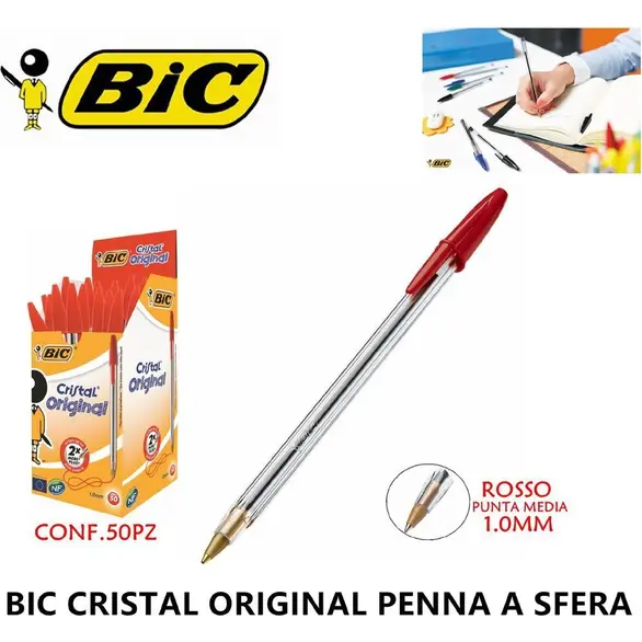 Penne a Sfera Bic Cristal Confezione 50pz Inchiostro Punta 1mm Scuola Ufficio...