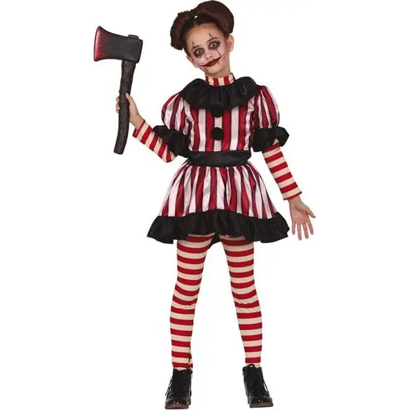 Costume Carnevale pagliaccio assassino travestimento horror bambina 3-12 anni...