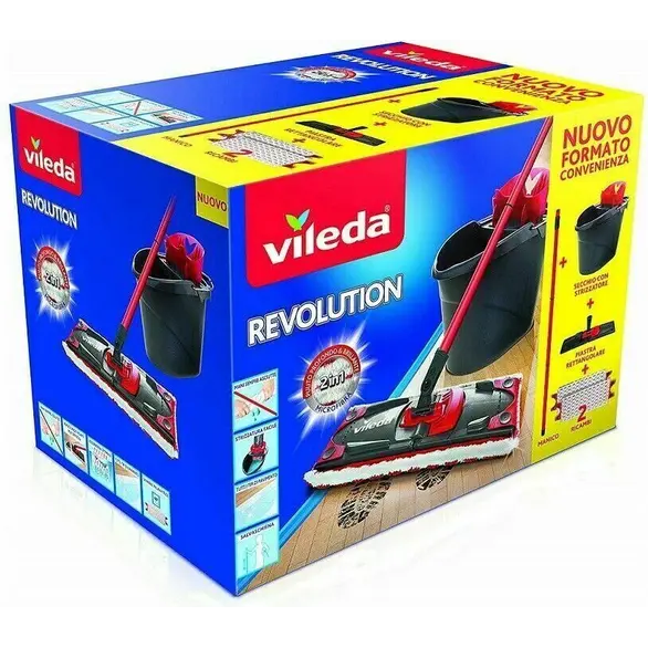 Lava Pavimenti Vileda Revolution Box con 2 Ricambi per Pulizie Lavaggio Mocio