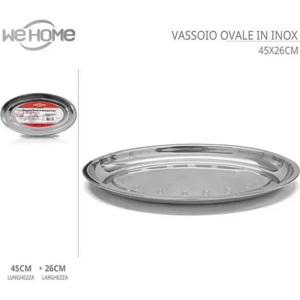 5x Vassoio Piatto Ovale In Acciaio Inox Portata Servizio Cucina da 23 a 45 cm...