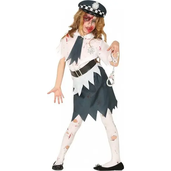 Costume Carnevale poliziotta zombie travestimento bambina 5-12 anni halloween...