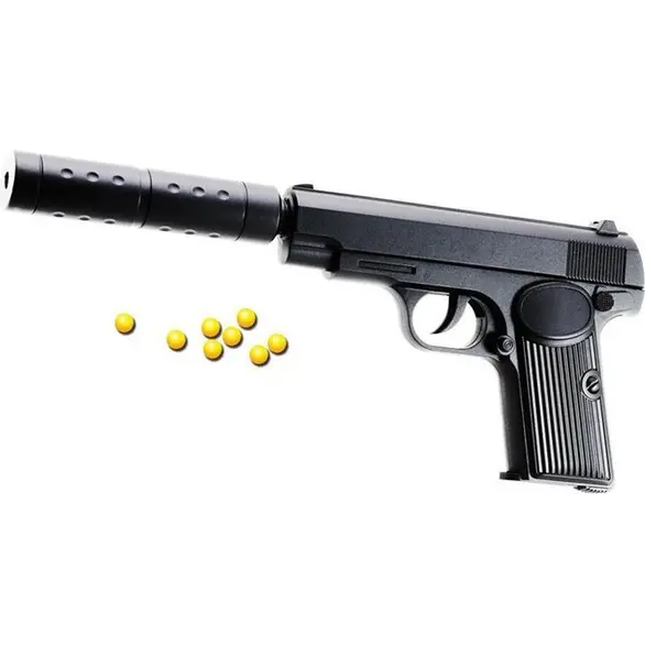 Pistola Giocattolo Bambini Spara Pallini 6mm Air Soft Silenziatore in Plastica