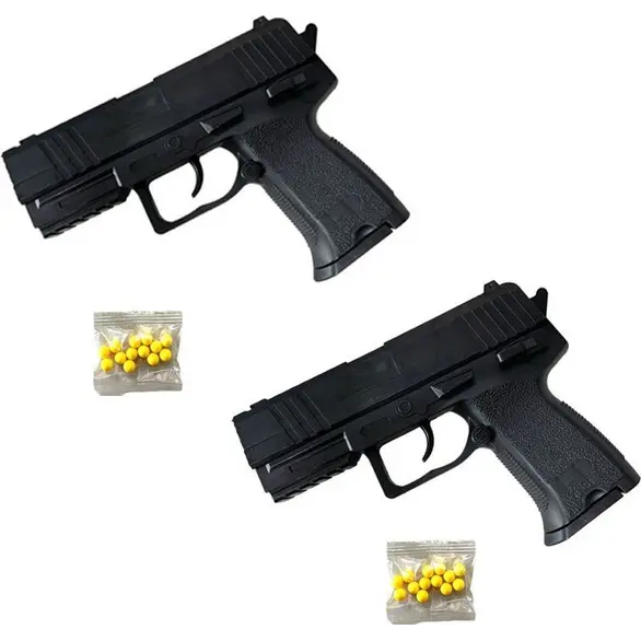 Pistola Giocattolo Spara Pallini 6mm 2 Pezzi Gioco Bambini 8+ Plastica Nero