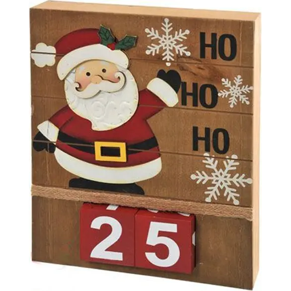 Calendario Avvento di Natale in Legno Babbo Natale Decorazione 25x5x20 cm