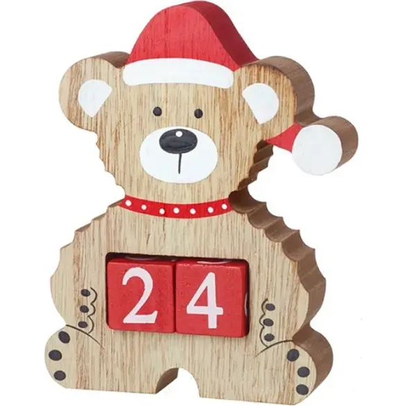 Calendario Avvento di Natale Orsetto in Legno Cubi Numeri Decorativo 13,5x17cm