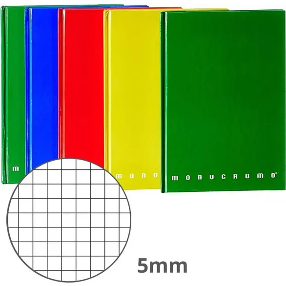 5x Quaderni Cartonati A5 a Quadretti 5mm Monocromo Colori Assortiti