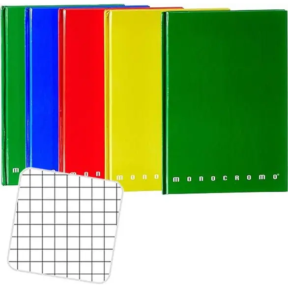 Set 5 Pezzi Quaderni Monocromo Cartonati A5 Quadretti 4M Colori Assortiti
