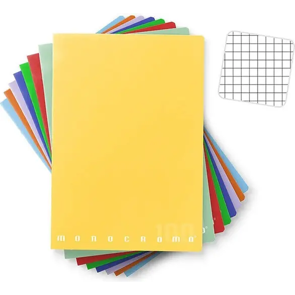 Set 10 Quaderni Monocromo in Formato A5 Quadretti 4MM Colori Assortiti Scuola