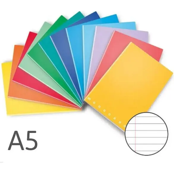 10x Quaderno a Righe Formato A5 Monocromo Rigatura 0C 42 Fogli Colori Assortiti