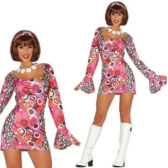 Costume Carnevale anni 60s 70s Disco Night Girl adulta donna Hippie taglia L