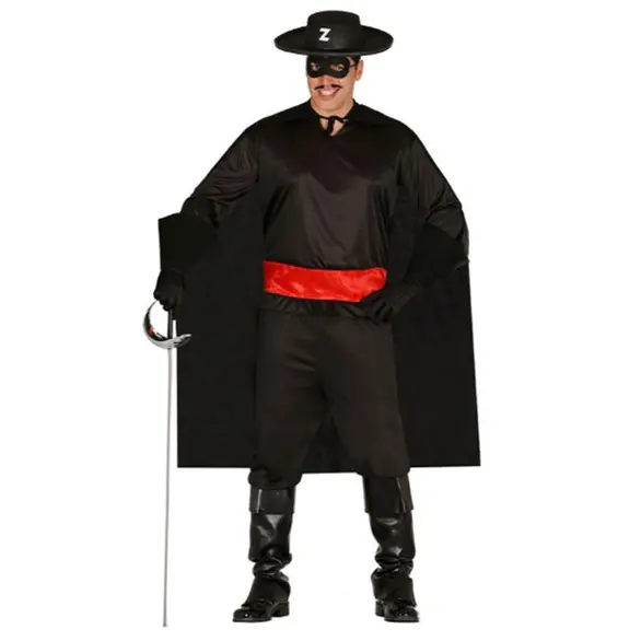 Costume Carnevale Zorro vestito bandito spadaccino travestimento uomo taglia L