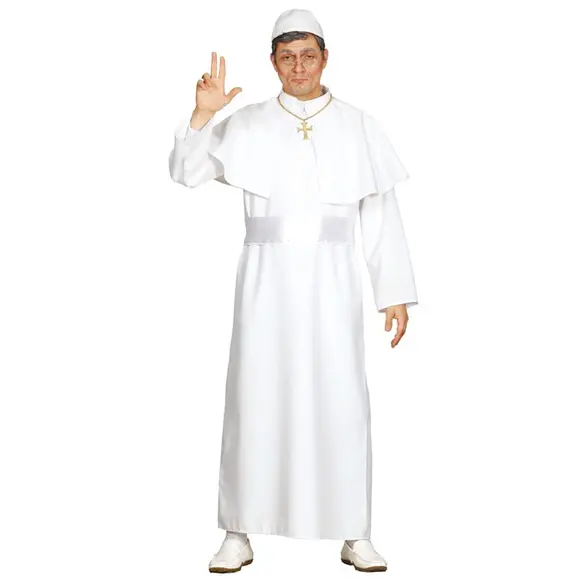 Costume Carnevale da Papa uomo religioso tunica lunga bianca pontefice M/L (L)