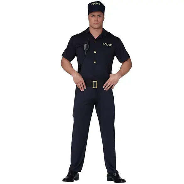 Costume Carnevale poliziotto vestito polizia adulto uomo unisex M/L halloween...