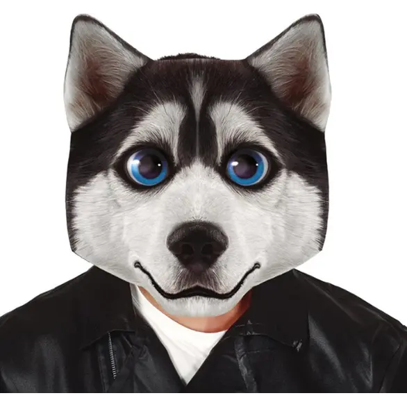 Maschera da Cane Husky Travestimento Carnevale da Animale Gigante Festa 40 cm
