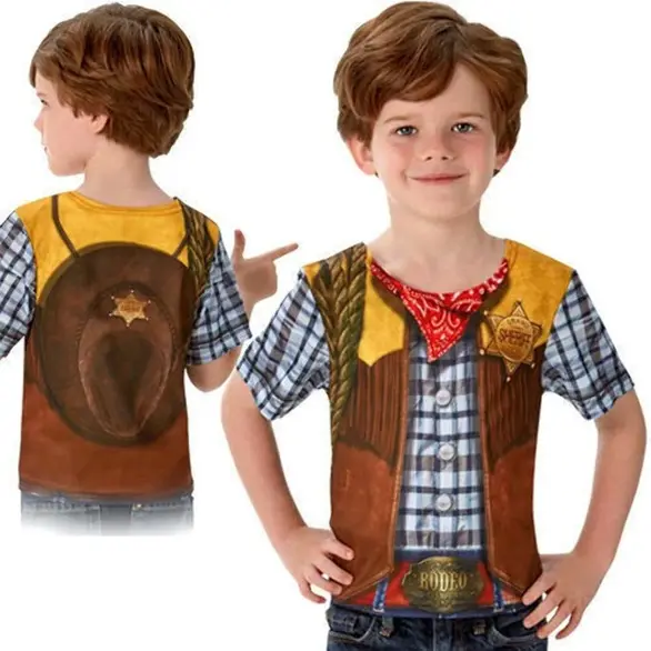 Costume Carnevale Cowboy T-shirt per bambini 3-8 anni travestimento Halloween...