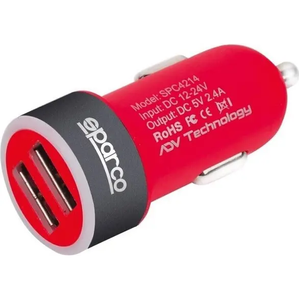 Caricabatterie USB 12V/24 Presa Accendisigari Rosso Doppia Porta Auto Furgone
