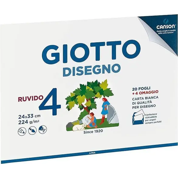 Album da Disegno Giotto Disegno 4 224 g - 24x33 cm Ruvido 24 Fogli 583400