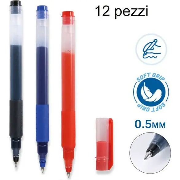 12 Penne a Sfera Gel Penna a Inchiostro Sfera 0.5 mm Fine Nero/Blu/Rosso...