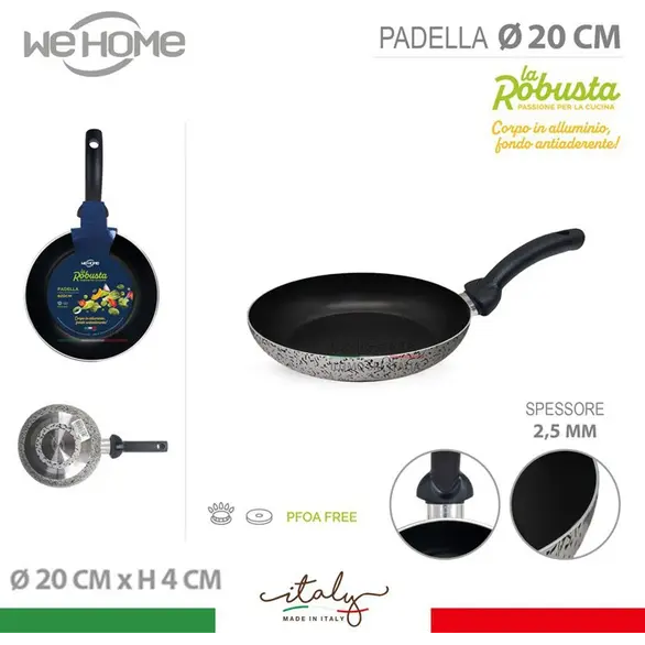 Padella Bassa Antiaderente Vari Diametri in Alluminio Made in italy Cucinare...