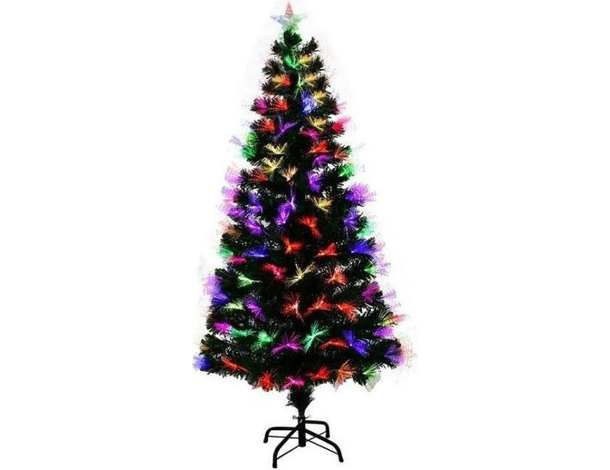 Albero di Natale a Luci LED Fibra Ottica Artificiale 7 Colori RGB Verde 150cm