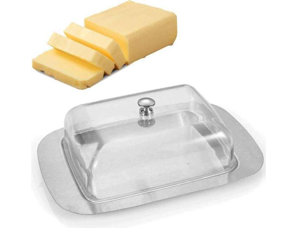 Burriera Porta Burro Con Coperchio Acciaio e Plastica 18,5cm Vassoio Cucina