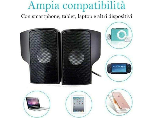 Casse Audio PC Jack 3.5mm Suono Stereo Notebook Device Clip Monitor Scrivania...