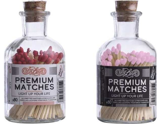 Fiammiferi In Legno In Bottiglia Di Vetro 2 Confezioni Da 80 Pezzi Rosa Rosso...