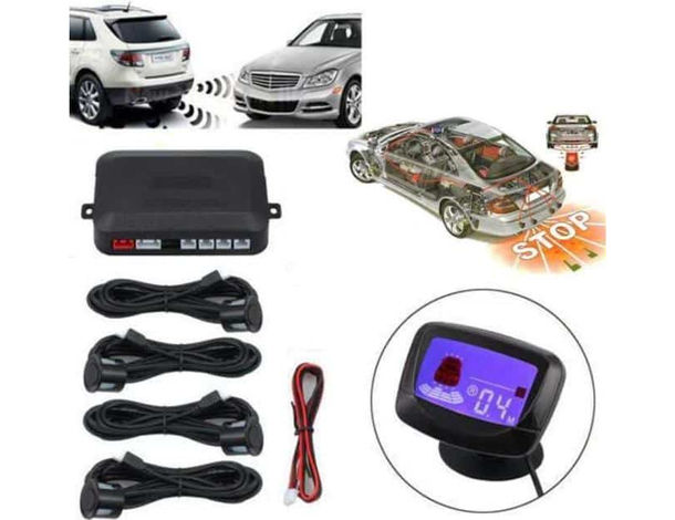 Kit 4 Sensori Di Parcheggio Con Mini Display Led Acustico Nero Auto