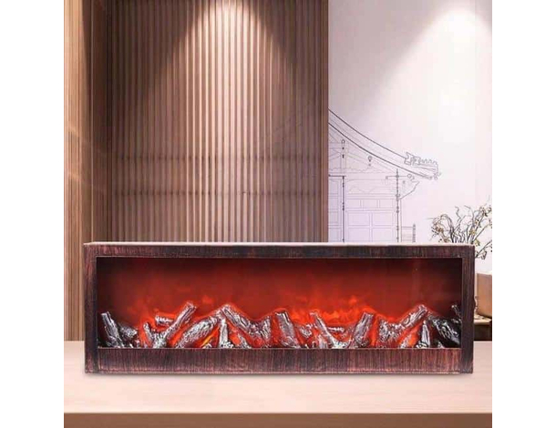 Lampada Da Tavolo Lanterna 3 Led Effetto Fuoco Camino Finto 60x20cm Luce Arredo