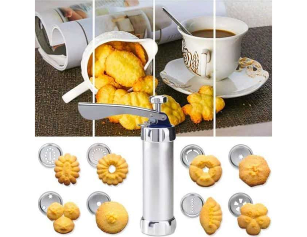 Macchina Pistola Da Biscotti Alluminio Siringa Dolci Formine Sparabiscotti...