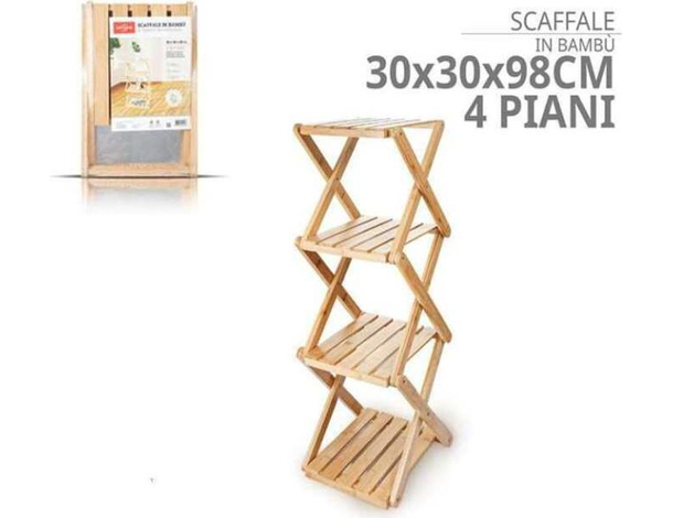 Scaffale In Legno Bambù 4 Ripiani Dispensa Mensole Libreria Bagno Espositore...