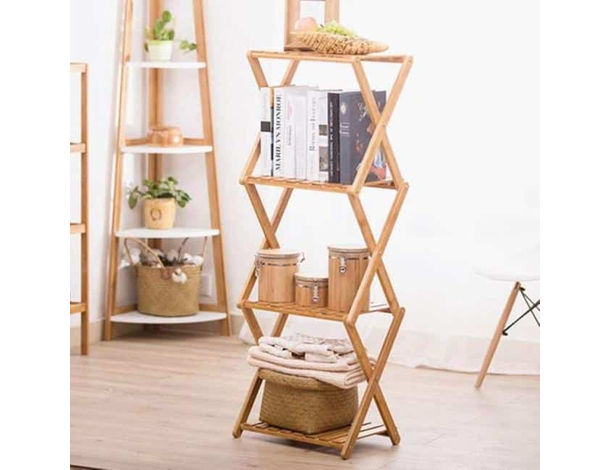Scaffale In Legno Bambù 4 Ripiani Dispensa Mensole Libreria Bagno Espositore...