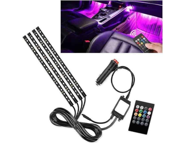 Striscia LED interni auto rgb 4 strip luminose adesive 72 led impermeabile tunin